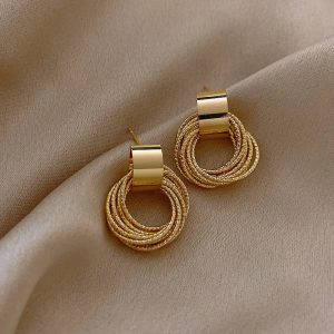 Retro Metal Gold Color Multiple Small Circle Stud Earrings&nbsp