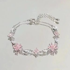 Shiny Pink Crystal Cherry Blossom Bracelet