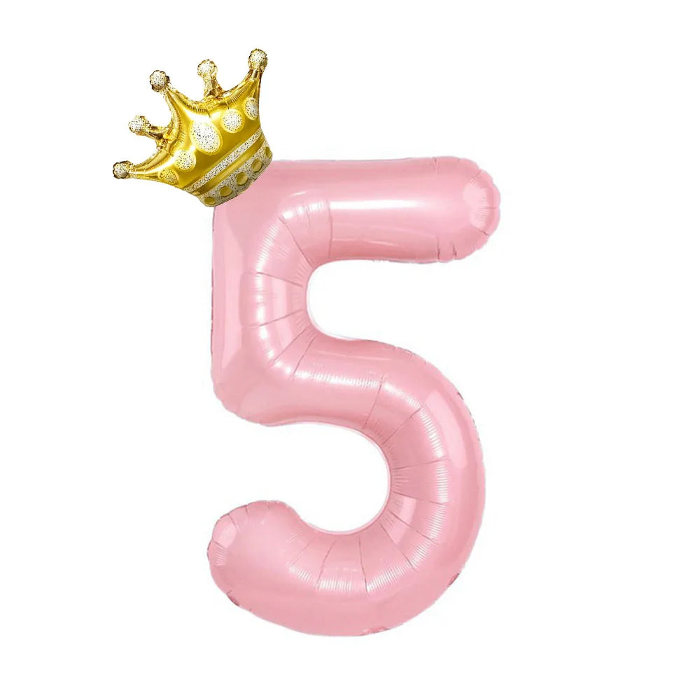 Pastel Foil Number Balloon with Crown - Image 16