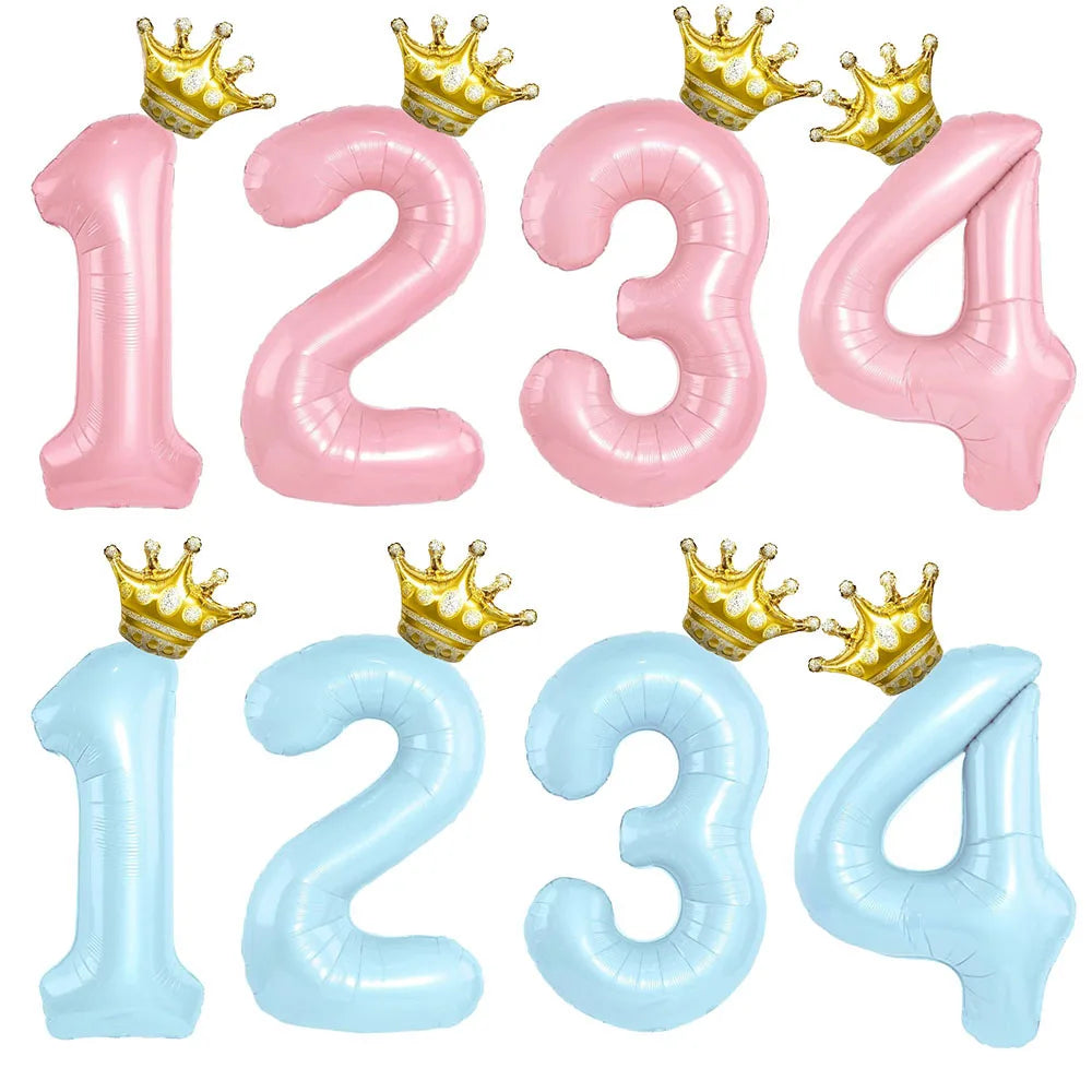 Pastel Foil Number Balloon with Crown - Image 2