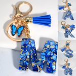 Blue Glazed A-Z Initial Keychain with Butterfly Tassel Pendant – Fashion Gift